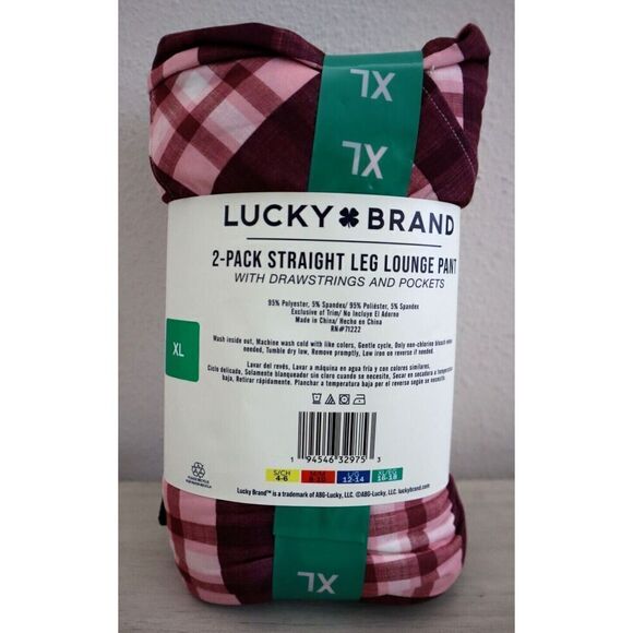 Lucky Brand Women's Sz XL Black/Pink Plaid Straight Leg Lounge Pants, 2-Pack - Picture 2 of 11